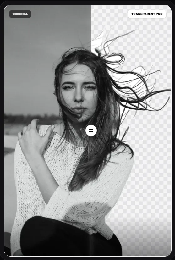Before and after of Lumli removing an image background without uploading the file